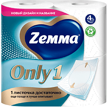 Бумага туалетная Zemma Only1, 4 рулона, 4 слоя, белый