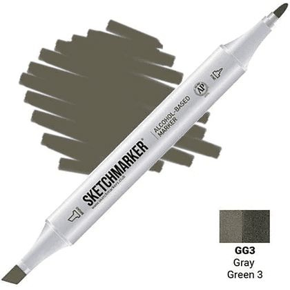 Маркер перманентный двусторонний "Sketchmarker", GG3 серо-зеленый 3
