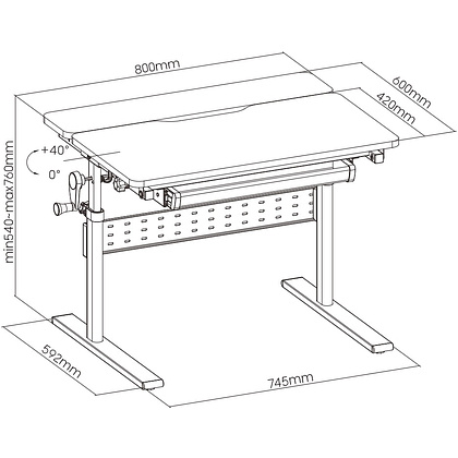 Стол Ergosmart E602 GREY, 800х600х(540-760) мм - 7