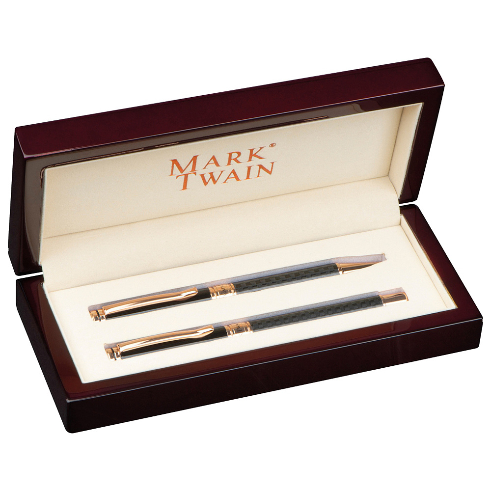Набор "Mark Twain 1261903": ручки шариковая автоматическая + перьевая, серый, золотистый