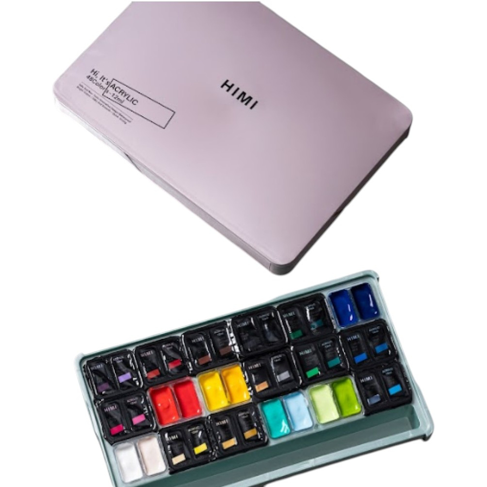 Краски акриловые"Himi Jelly Cup", набор 48 цветов, 12 мл, кювета, пластиковый футляр