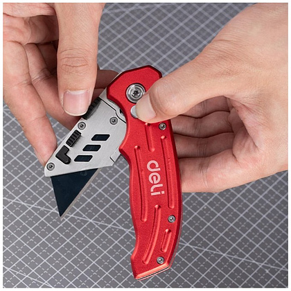 Нож строительный складной Deli RS EDL040, трапеция, 19T, красный - 12