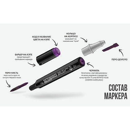 Маркер перманентный двусторонний "Sketchmarker Brush", R21 глубокий Пурпурный - 7