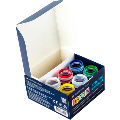 Краска акриловая по стеклу и керамике "Декола", набор 5 цветов, 20 мл, контур 2 шт., разбавитель - 5