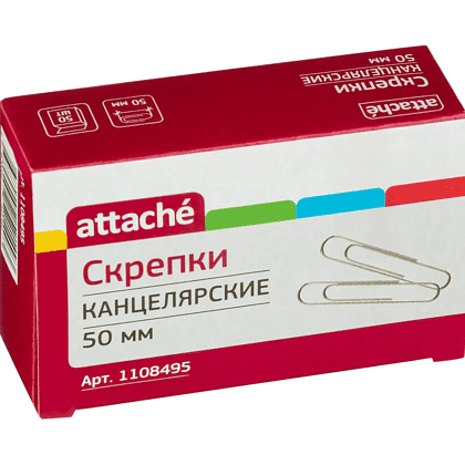 Скрепки "Attache", 50 мм, оцинкованные, 50 штук, овальные, серебристый