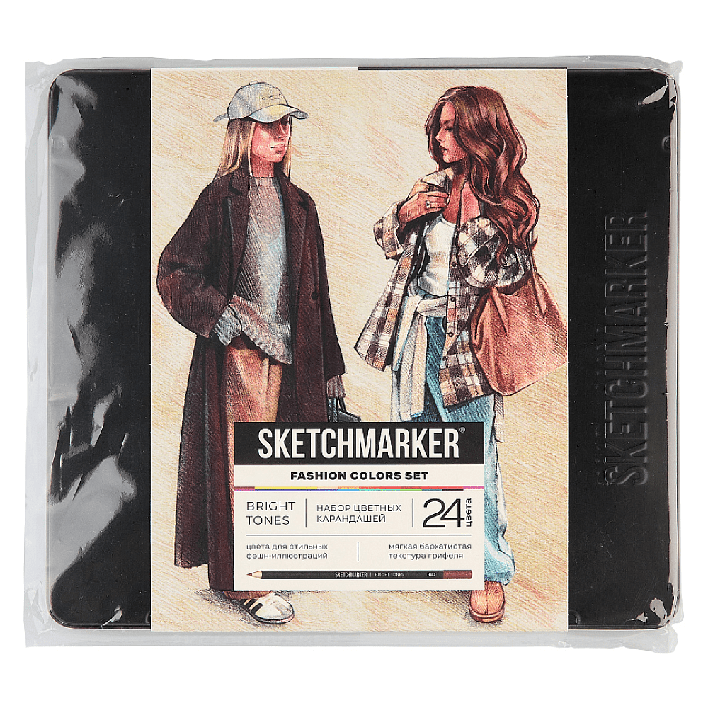 Набор карандашей цветных "Sketchmarker Мода", 24 цвета, в металлической коробке - 2