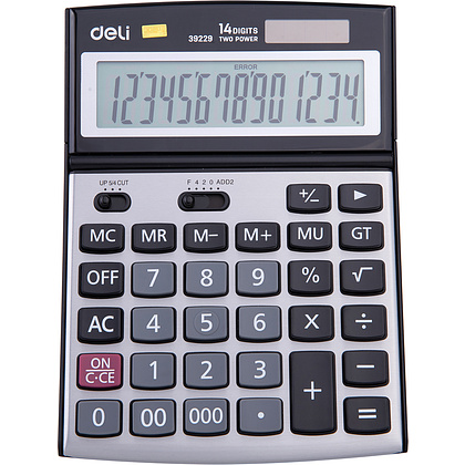 Калькулятор настольный Deli "E39229", 14-разрядный, серебристый, черный