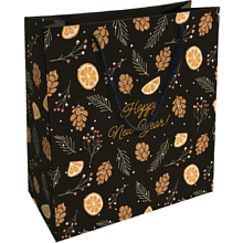 Пакет бумажный подарочный "Шишки", 32х32х12 см, черный