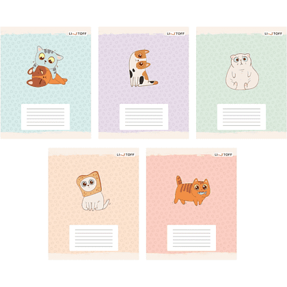 Тетрадь "Котики (Универсальная плашка)", А5, 12 листов, линейка, скоба сбоку, ассорти