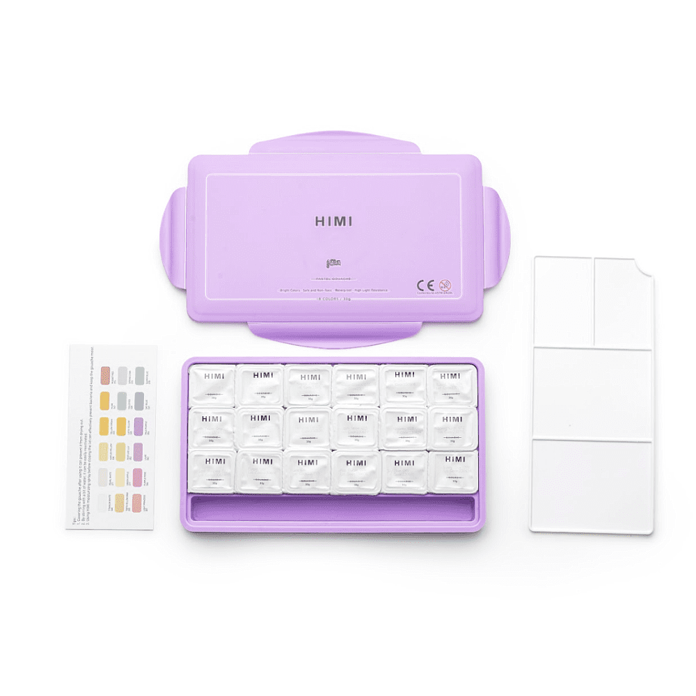 Краски гуашевые "Himi Jelly Cup. Pastel colors", 18 цветов, кювета, фиолетовый футляр - 7