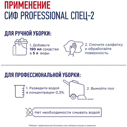 Средство дезинфицирующее моющее универсальное "Сиф Professional СПЕЦ-2", 1 л, концентрат - 5