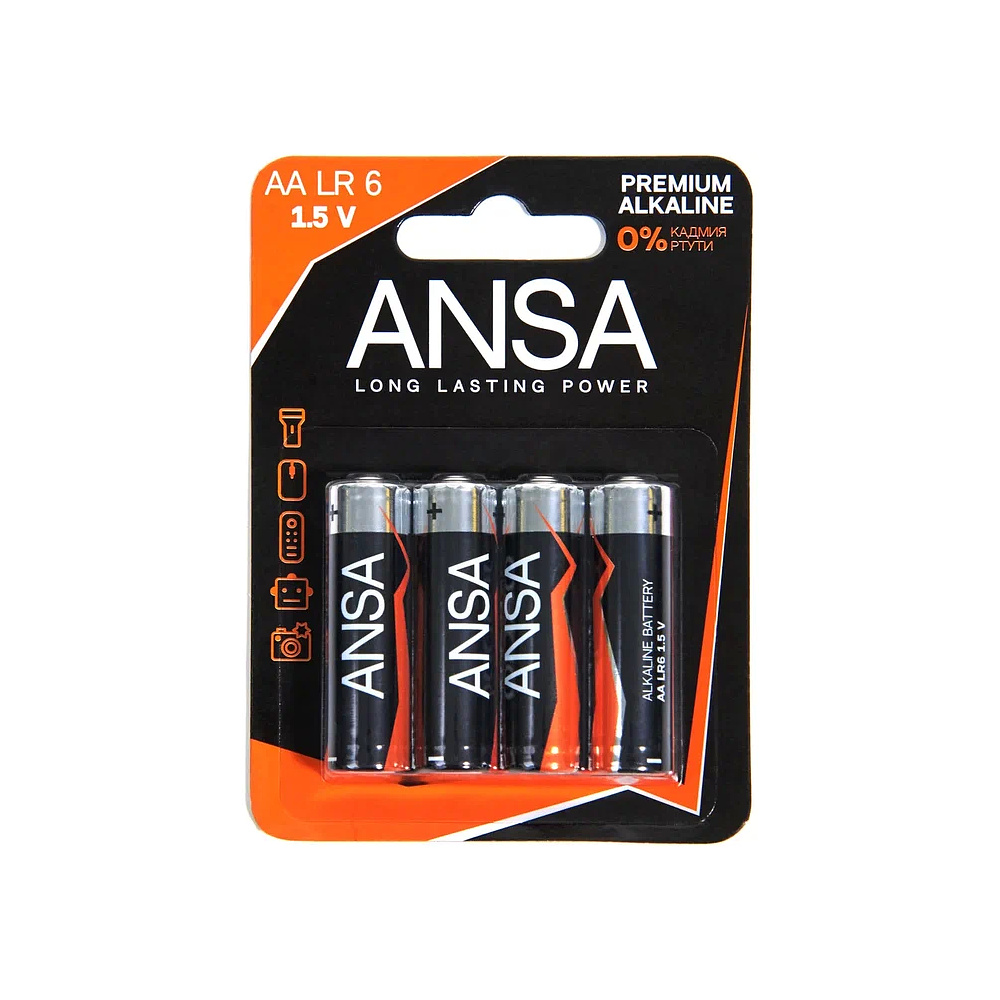 Батарейки алкалиновые ANSA "V LR6/BL-4 (AA)",4 шт,  щелочные