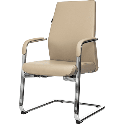 Кресло на полозьях Бюрократ "_JONS-LOW-V", натуральная кожа, бежевый, металл хром - 3