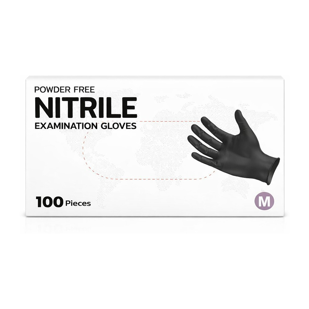 Перчатки нитриловые неопудренные одноразовые, р-р M, 100 шт./уп., черный