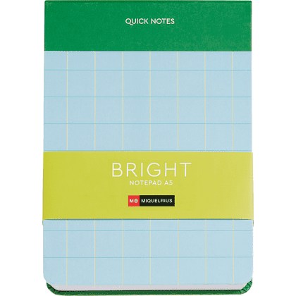 Блокнот "Bright", А5, 135х191 мм, 80 листов, линейка, зеленый, голубой