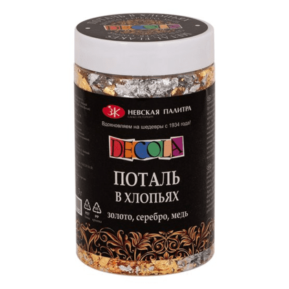 Поталь "Decola" в хлопьях, 3 г, имитация золота, серебра и меди