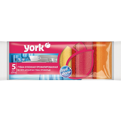Губка кухонная для мытья посуды York профилированная, 5шт/уп. - 2