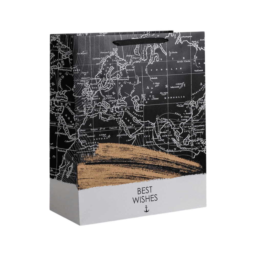 Пакет бумажный подарочный "Best wishes", 49х40х19 см, белый, черный