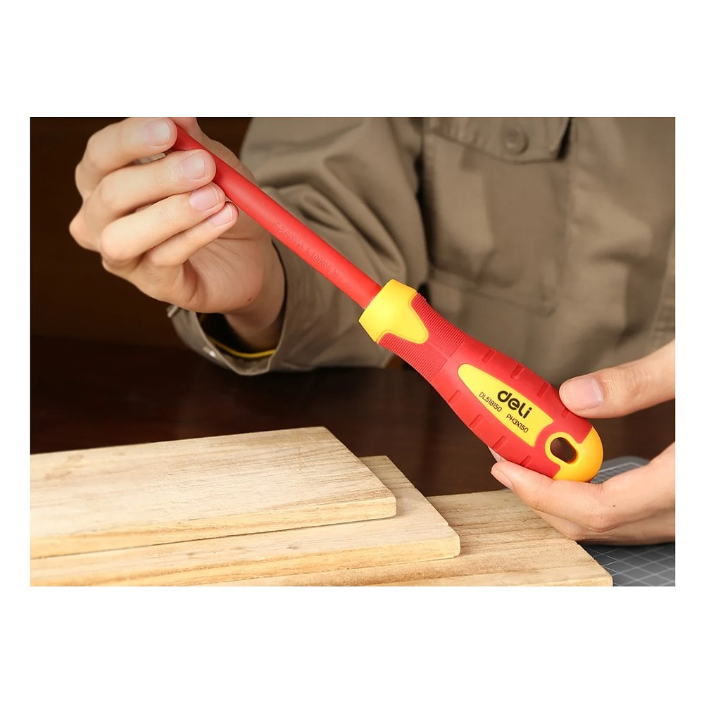 Отвертка диэлектрическая Deli YS EDL518150, PH3х150 мм, желтый, красный - 5