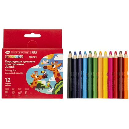 Цветные карандаши "Цветик Джамбо", трехгранные, 12 шт.