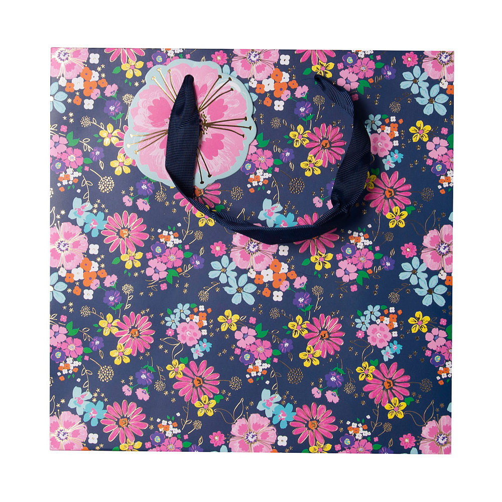 Пакет бумажный подарочный "Navy floral", 33x16.5x33 см, разноцветный - 6