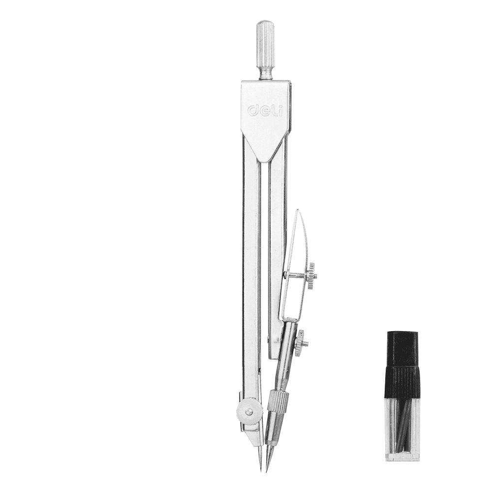 Циркуль "Deli E8601" + грифели, футляр, серебристый