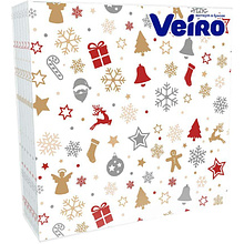 Салфетки бумажные Veiro, 33х33 см, с рисунком Новогодние игрушки