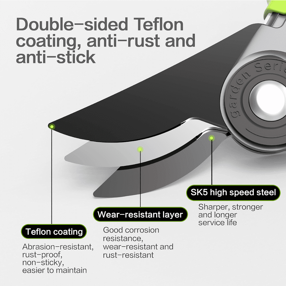 Секатор садовый Deli GS EDL-YL0005, 216 мм, SK5, контактный, черный - 6