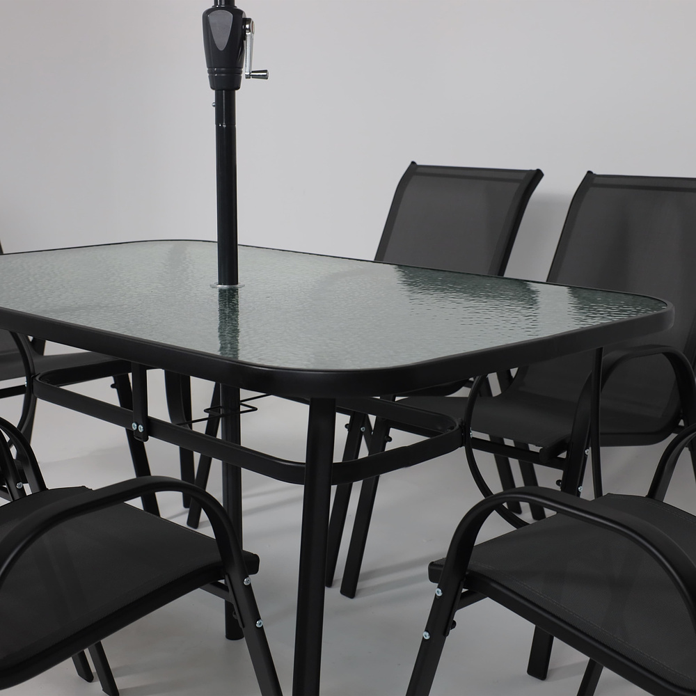 Комплект мебели садовой AksHome SUNBEAM (стол 1 шт, 6 кресел, зонт 1 шт), серый, черный - 19