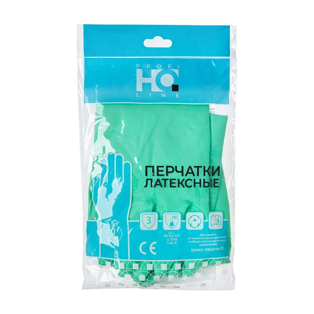Перчатки латексные HQ Profiline, р-р L, с х/б покрытием, зеленый - 3