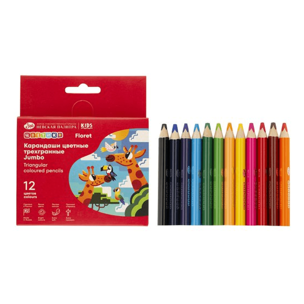 Цветные карандаши "Цветик Джамбо", трехгранные, 12 шт.