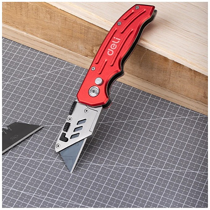 Нож строительный складной Deli RS EDL040, трапеция, 19T, красный - 11