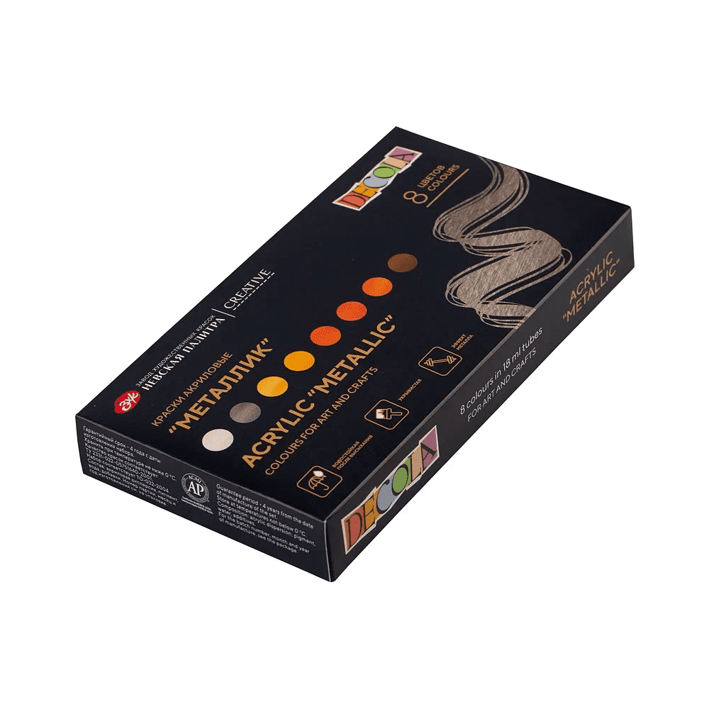 Краска акриловая металлик "Декола", набор 8 цветов, 18 мл, тубы - 2