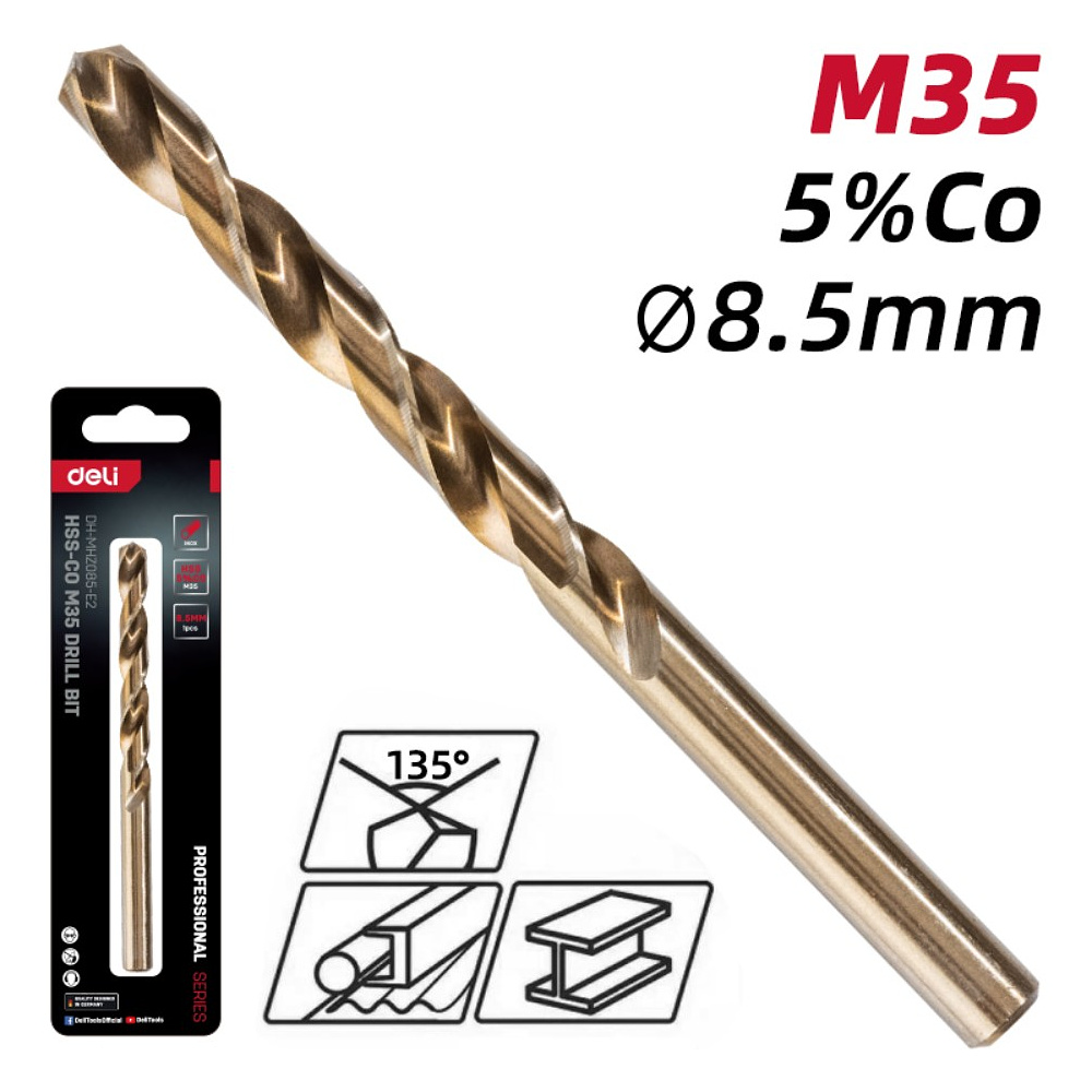 Сверло по металлу Deli RS EDH-MHZ085-E2, 8.5 мм, DIN 338, HSCo 5% - 2