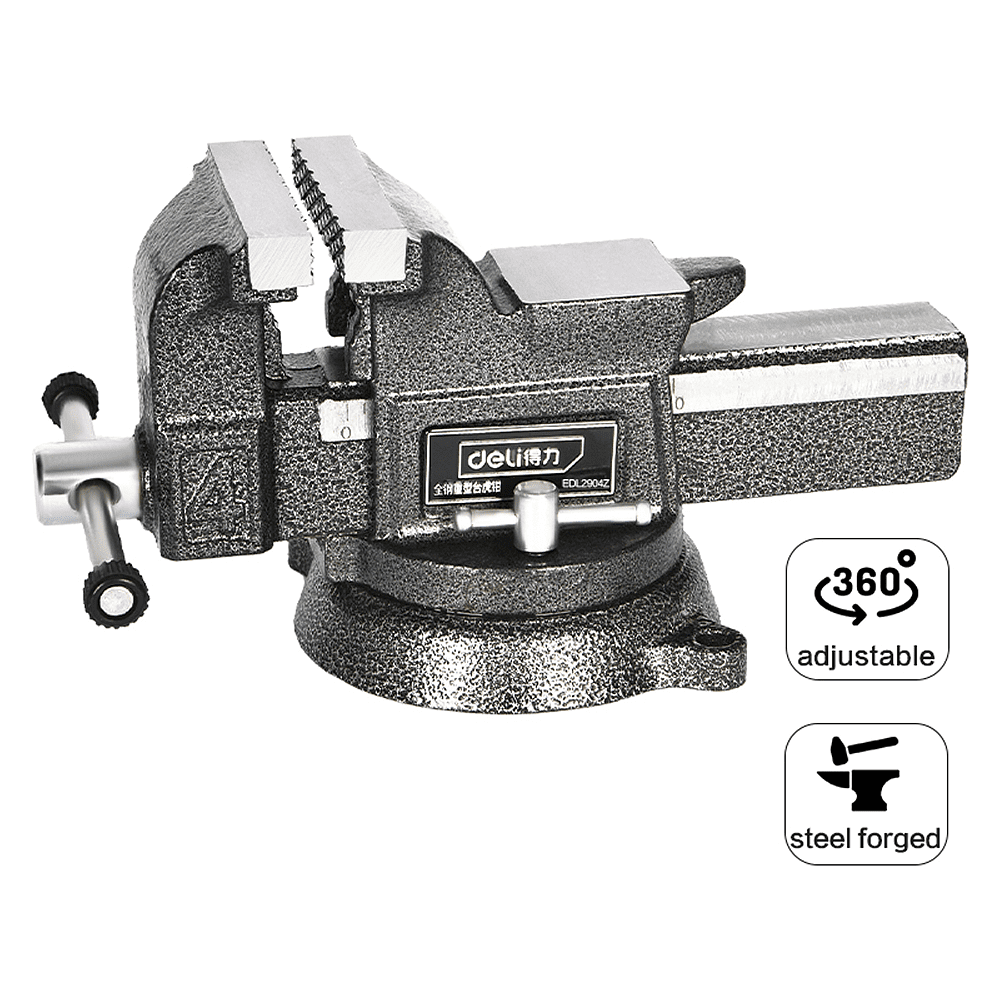 Тиски стальные Deli YS EDL2904Z, поворотные, с наковальней, 4"-100 мм - 7
