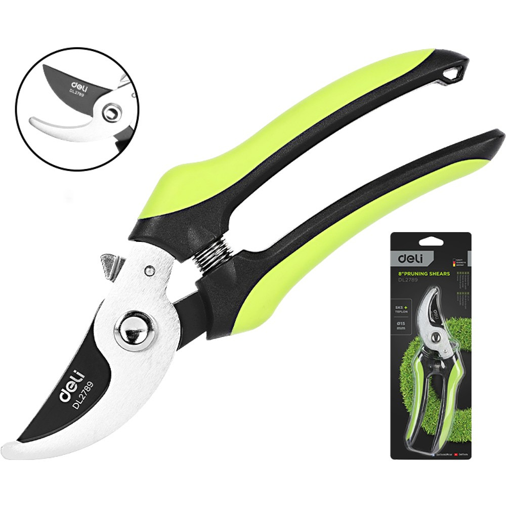 Секатор садовый "Deli" 200 мм, черный, зеленый - 2