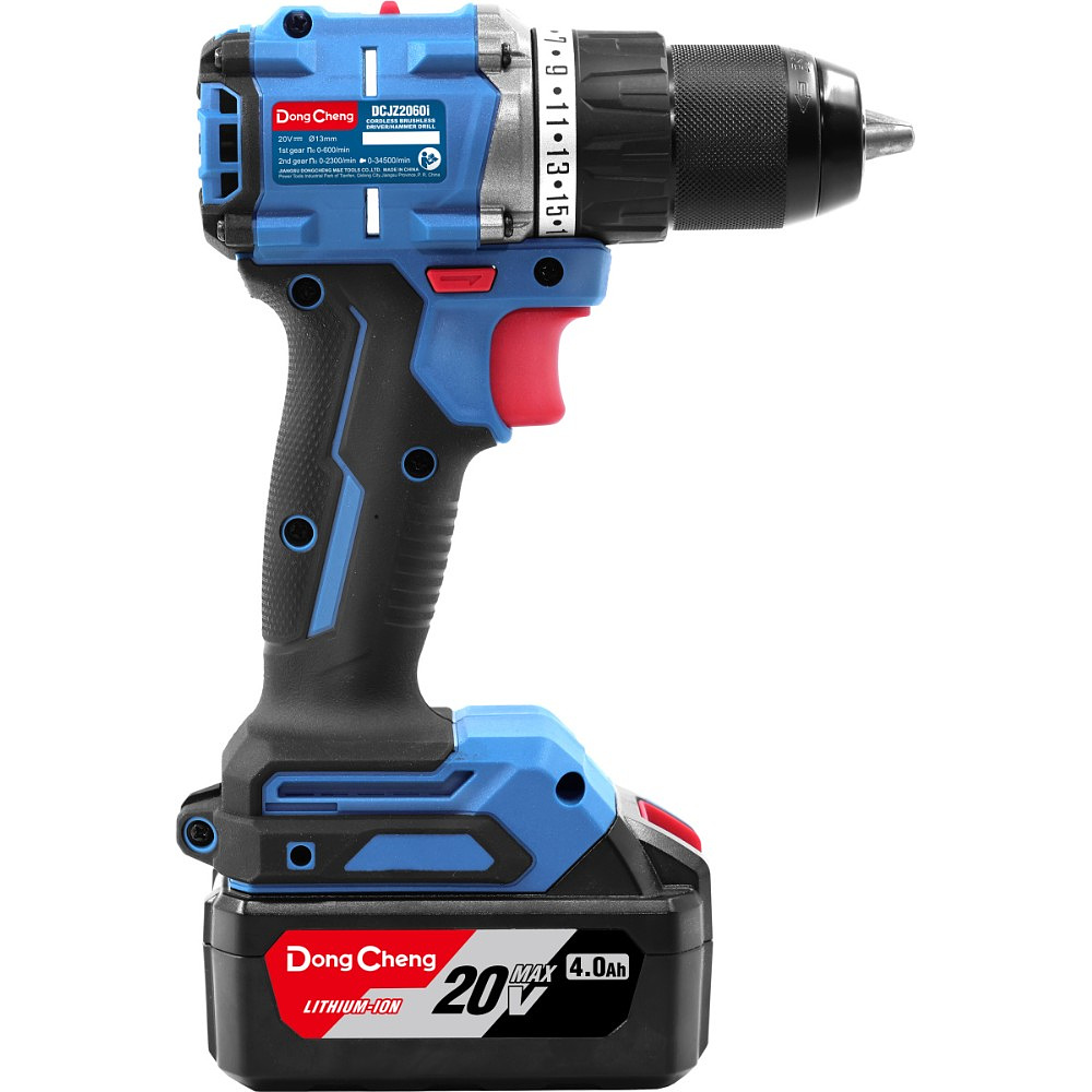 Аккумуляторная дрель-шуруповерт DongCheng DCJZ2060i (TYPE EM), 20 В, 60 Нм, 2 АКБ, 4 Ач, З/У 2 А - 4