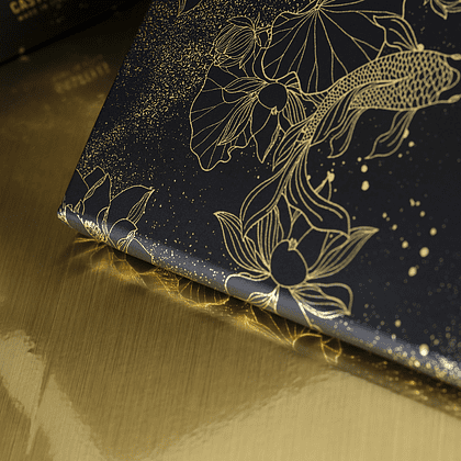 Блокнот "Total Black goldfish gold", А5, 96 листов, на резинке, черный, золотистый, срез черный - 5