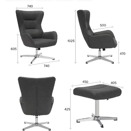 Кресло мягкое EVERPROF Apple, ткань, темно-серый - 8