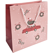 Пакет бумажный подарочный "Санта на Машине", 32х32х12 см