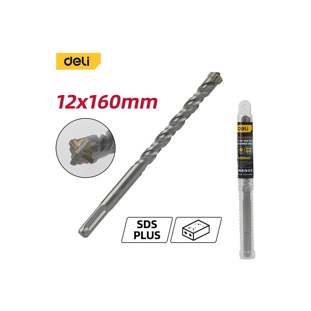 Бур по бетону Deli YS EDH-YCZ16012-E1, 12x160 мм, X-Tip, SDS-PLUS - 2