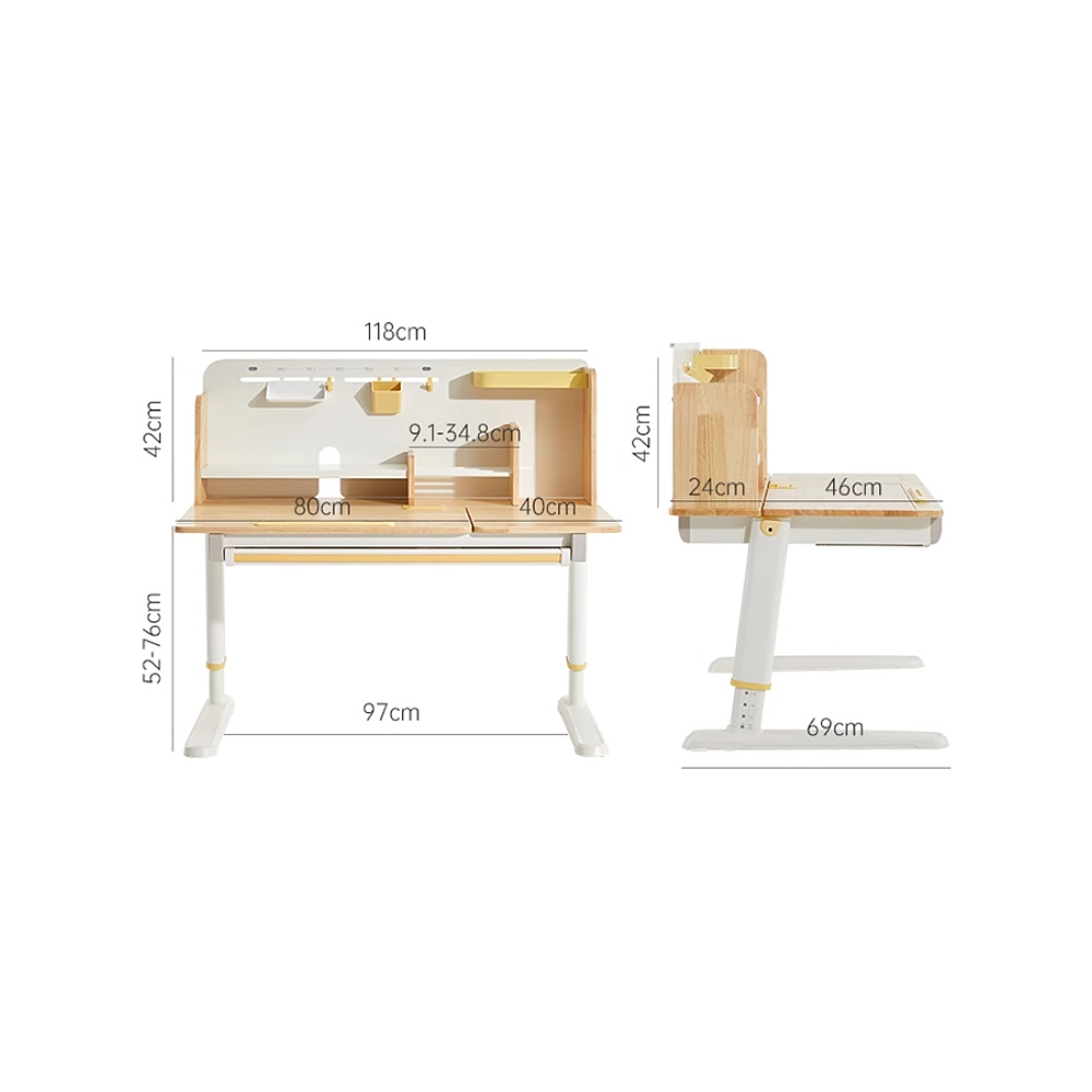 Стол Ergosmart регулируемый Galleon, 1200х700х(520-760) мм, гевея беленая, с книжной полкой - 22