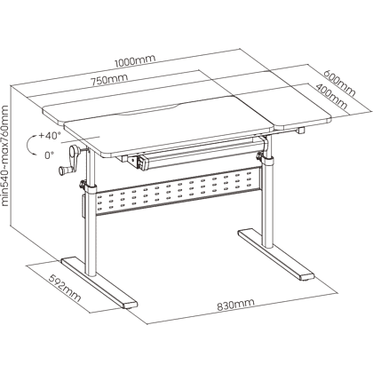 Стол Ergosmart E603 GREY, 1000х600х(540-760) мм - 9