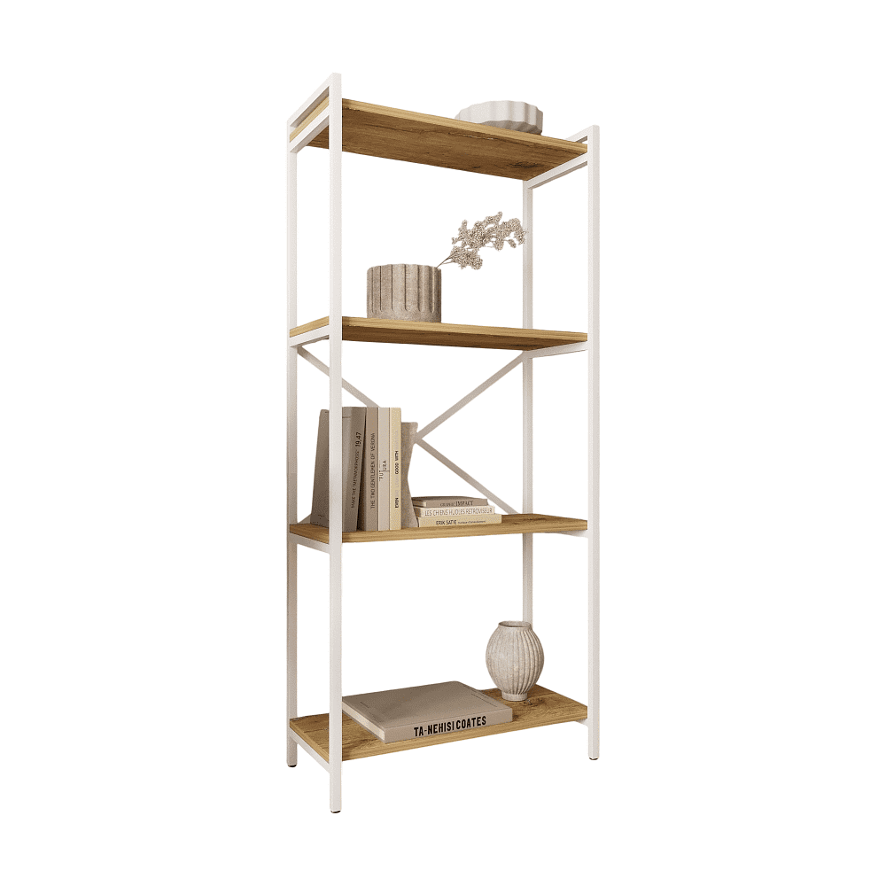 Стеллаж ALLERD RION, белый муар, 675х300х1500, дуб нокс