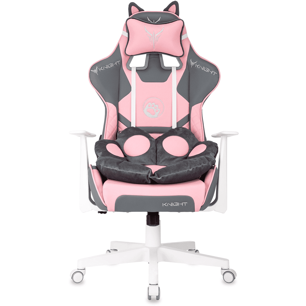 Кресло игровое Бюрократ Knight "Catzy", экокожа, пластик, серый, розовый - 2