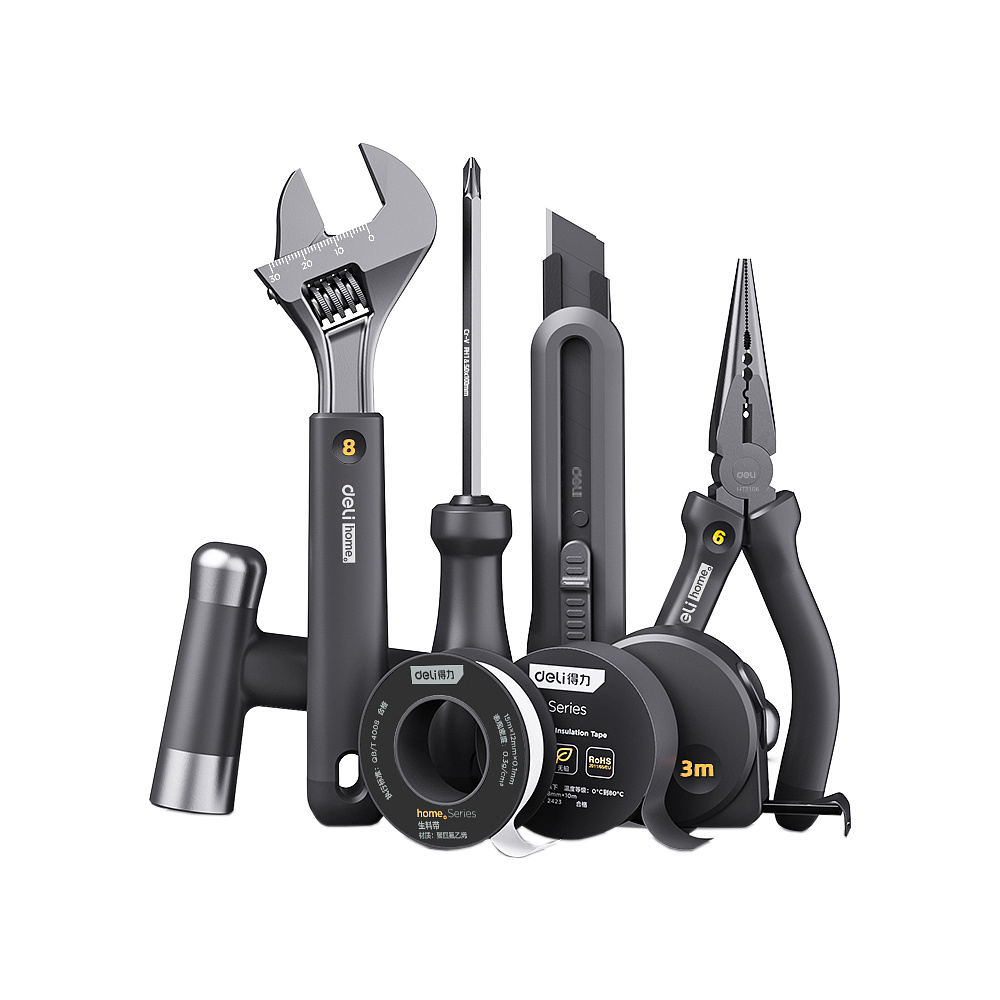Набор ручного инструмента Deli "HT0008", 8 предметов, черный
