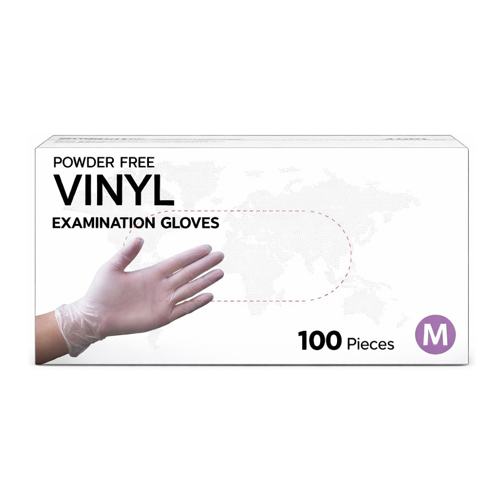 Перчатки виниловые одноразовые, р-р M, 100 шт./уп., прозрачный