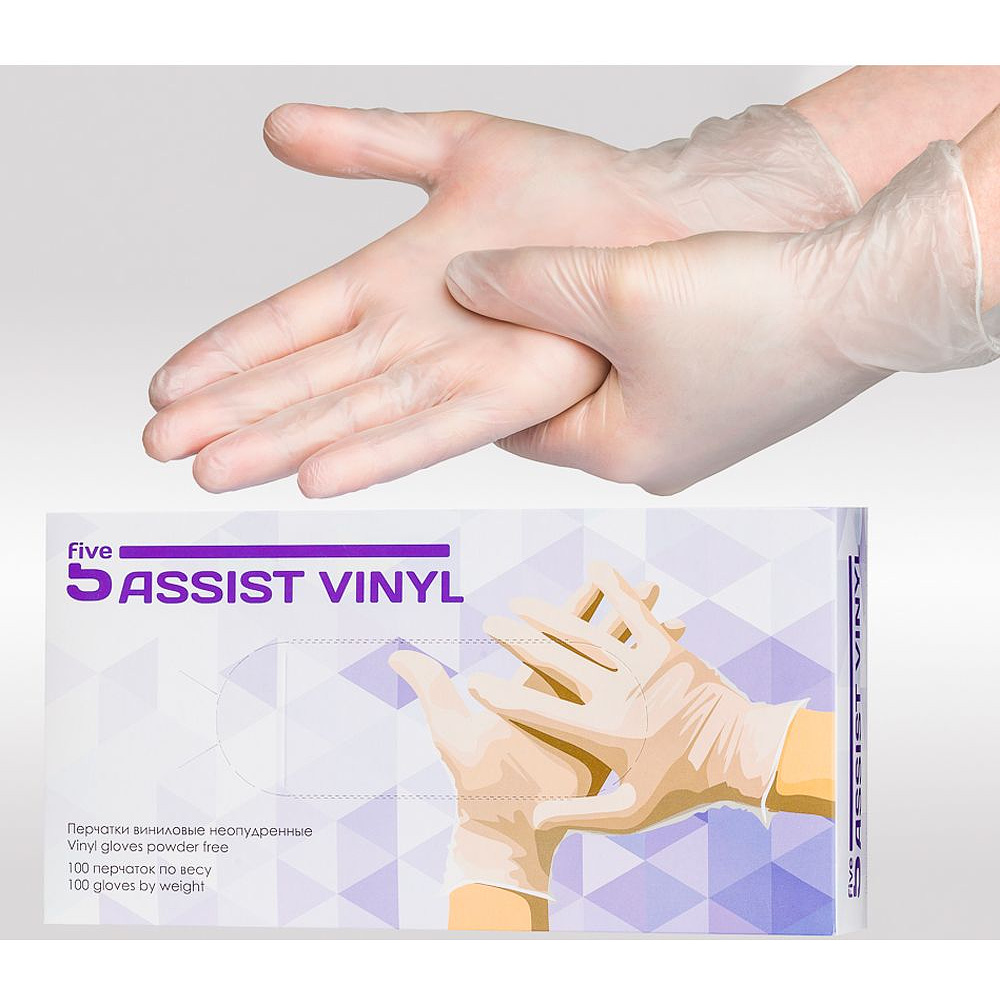 Перчатки виниловые одноразовые "5Assist Vinyl", XL, 100 шт, прозрачный - 5