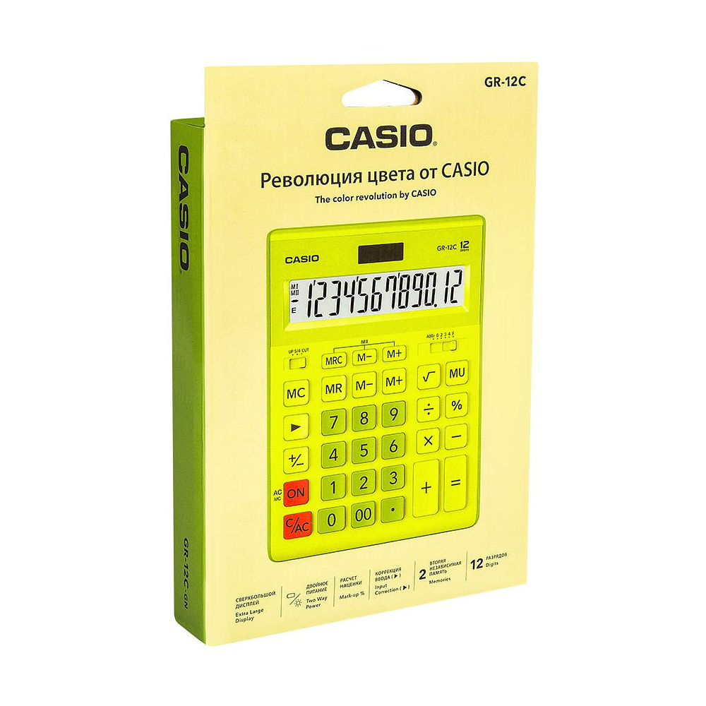Калькулятор настольный Casio "GR-12", 12-разрядный, салатовый - 2