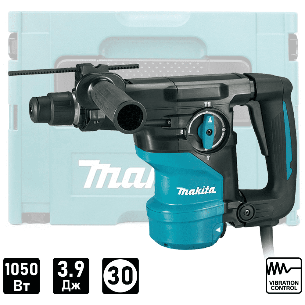 Перфоратор MAKITA HR3001CJ, 1050 Вт, 3.6 Дж, SDS-plus, подсветка, Makpac 2